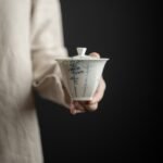Jade-like White Ceramic Hand-Painted Blue and White Bamboo Gaiwan - Image 2