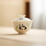 White Porcelain Panda Drinking Tea Gaiwan