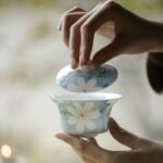 Light Blue Hand-Painted Peach Blossom Gaiwan 110ML